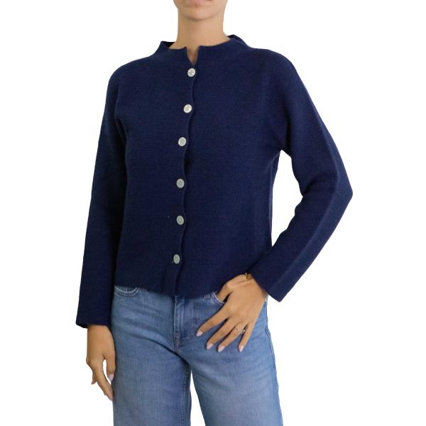 Cardigan tinta unita con bottoni e colletto alla coreana misto cashmere 